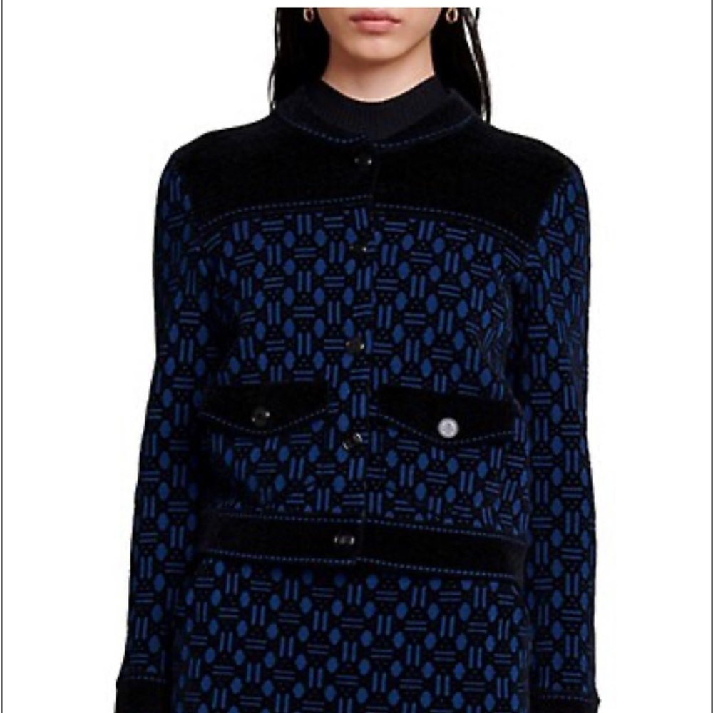 Maje Meveillon Velvet-Trim Two-Tone Cardigan
